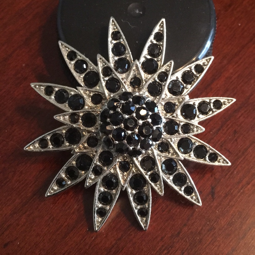 Chico’s Starburst pin with black stones in bag.